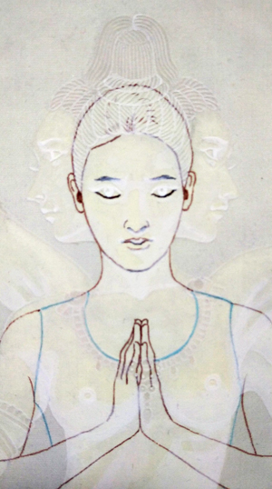 日本画家　佐藤宏三「祈り〜阿修羅の娘」「Prayer ~ Asura」裏彩色　蓄光顔料