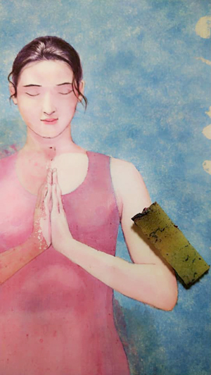 日本画家　佐藤宏三「祈り〜阿修羅の娘」「Prayer ~ Asura」表彩色