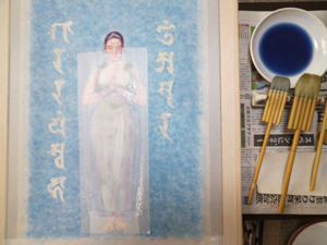 日本画家　佐藤宏三「祈り〜阿修羅の娘」「Prayer ~ Asura」表彩色　仕上げ