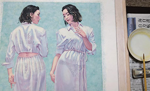 日本画家　佐藤宏三「煩悩」「desires」表彩色　アンダーウェア　underwear　描写