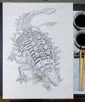 日本画家 佐藤宏三　恐竜復元 dinosaur restoration　下書き