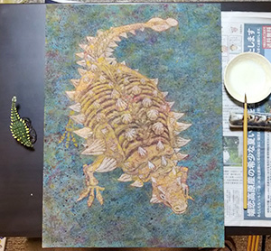 日本画家 佐藤宏三　恐竜復元 dinosaur restoration　蓄光顔料　彩色