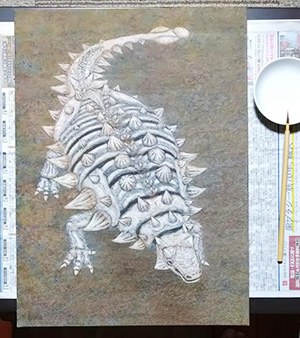 日本画家 佐藤宏三　恐竜復元 dinosaur restoration ズール　Zuul　蓄光顔料　彩色