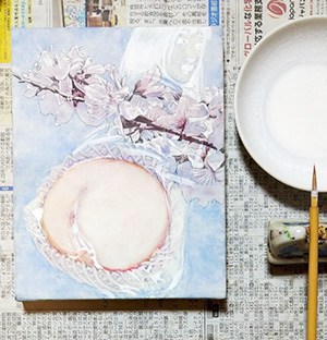 日本画家　佐藤宏三 「桃」peach　花の描き起こし