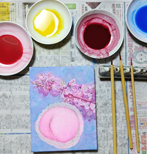 日本画家　佐藤宏三 「桃」peach　表彩色　桃の花　桃の割れ目