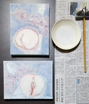 日本画家　佐藤宏三 「桃」peach　表彩色調整