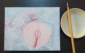 日本画家　佐藤宏三 「桃」peach　蓄光顔料による描き起こし