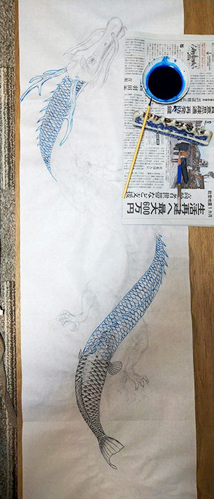 日本画家 佐藤宏三 【Hidden Art】「登龍門」THE WAY OF THE DRAGON 下図　昇竜