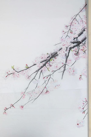 日本画家 佐藤宏三 Hidden Art「一夜城」 One Night Castle 桜の彩色