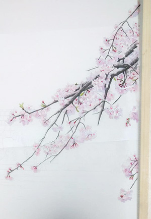 日本画家 佐藤宏三 Hidden Art「一夜城」 One Night Castle 桜の彩色
