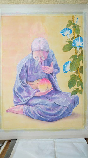 日本画家　佐藤宏三 Hidden Art「真説 桃太郎」表彩色　微調整