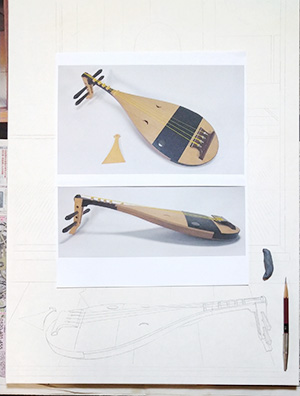 日本画家 佐藤宏三 Hidden Art「耳無し芳一」下図 平家琵琶