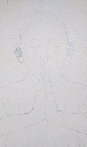 日本画家 佐藤宏三 Hidden Art「耳無し芳一」下図 合掌する僧侶