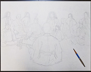 日本画家 佐藤宏三 Hidden Art「耳無し芳一」其壱 鉛筆で下図制作開始