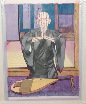 日本画家 佐藤宏三 Hidden Art「耳無し芳一」其弐 本画彩色 濃墨にて般若心経