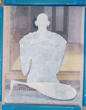 日本画家 佐藤宏三 Hidden Art「耳無し芳一」其弐 群青色の蓄光顔料にて裏彩色