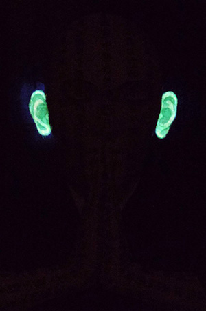 日本画家 佐藤宏三 Hidden Art「耳無し芳一」其弐 顔のアップ 照明を落として発光を確認