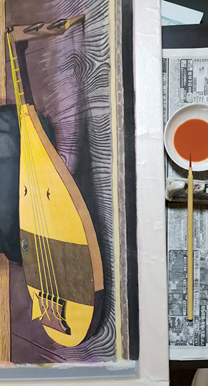 日本画家 佐藤宏三 Hidden Art「耳無し芳一」其弐 琵琶本体の木目描き