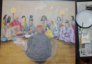 日本画家 佐藤宏三 Hidden Art「耳無し芳一」其壱 修正箇所に象牙を塗る