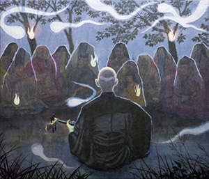 日本画家 佐藤宏三 Hidden Art「耳無芳一」其壱 隠し絵下図完成