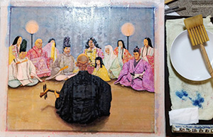 日本画家 佐藤宏三 Hidden Art「耳無芳一」其壱 表彩色 軟靭膠素を薄めたドーサ引き