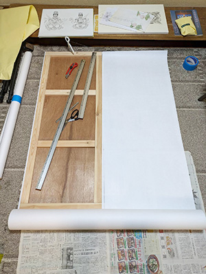 日本画家 佐藤宏三 Hidden Art「南无阿彌陀佛」自作パネルの下張り 新鳥の子紙のカット