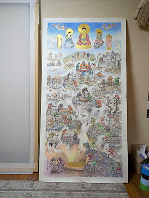 日本画家 佐藤宏三 Hidden Art「地獄極楽変相図」ドーサ引き 下図の位置確認