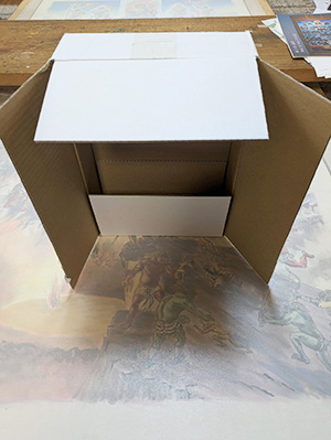 日本画家 佐藤宏三 Hidden Art「地獄極楽変相図」ドーサを引いた絹本表面 段ボールで遮光